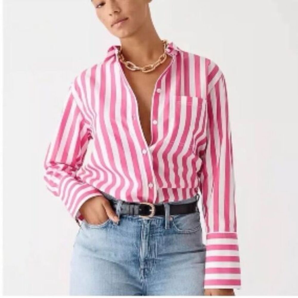 J.Crew Garçon Pink Striped Cabana Vacation Top Button Down